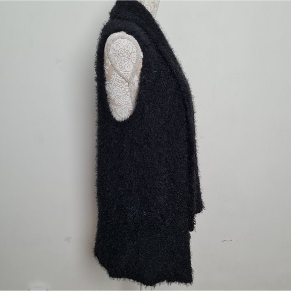 G.I.L.I Open Front Drape Textured Fuzzy Sweater Vest Black Women's Size S - Picture 6 of 15